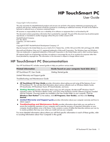 HP IQ505 - TouchSmart - 4 GB RAM User guide HP IQ505 - TouchSmart - 4 GB RAM User guide