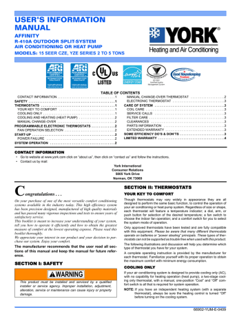 York 15 SEER - CZE Specification York 15 SEER - CZE Specification