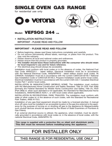Verona VEFSGG 244 Instruction manual Verona VEFSGG 244 Instruction manual