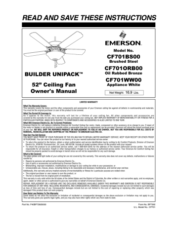 Owner's manual | Emerson CF701WW00 Owner`s manual | Manualzz