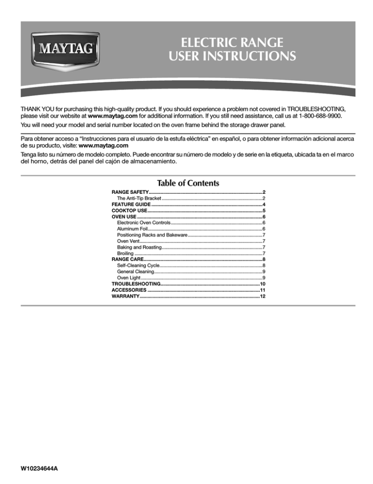 Maytag W10234644A User manual Maytag W10234644A User manual