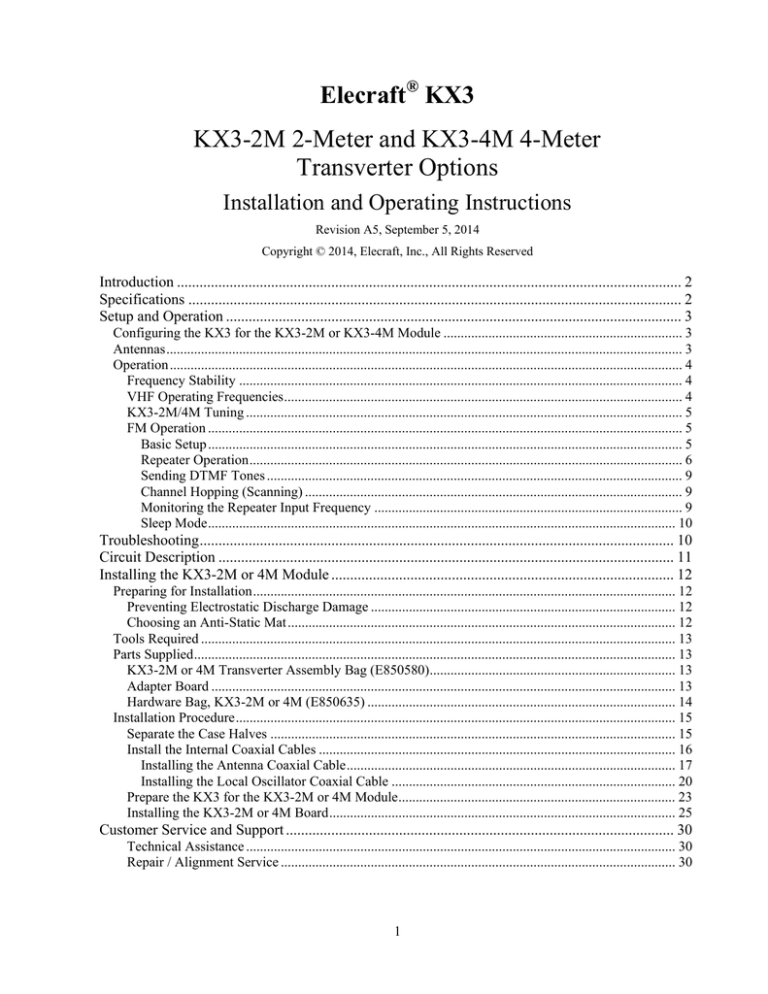 ELECRAFT KX3 Operating instructions ELECRAFT KX3 Operating instructions