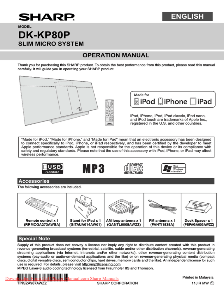 Sharp DK-KP80P Operating instructions Sharp DK-KP80P Operating instructions