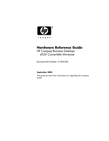 HP Compaq d530 Convertible Minitower Desktop PC, Compaq d530 MT Reference guide HP Compaq d530 Convertible Minitower Desktop PC, Compaq d530 MT Reference guide