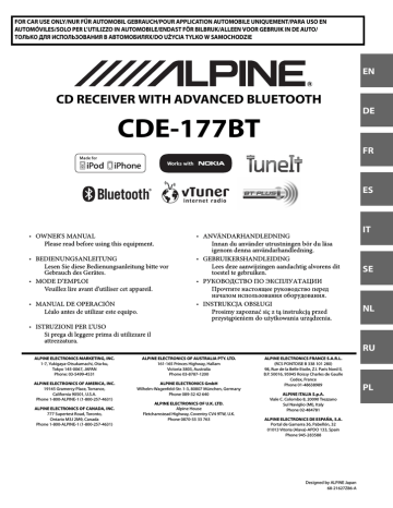 Alpine CDE-177BT User manual Alpine CDE-177BT User manual