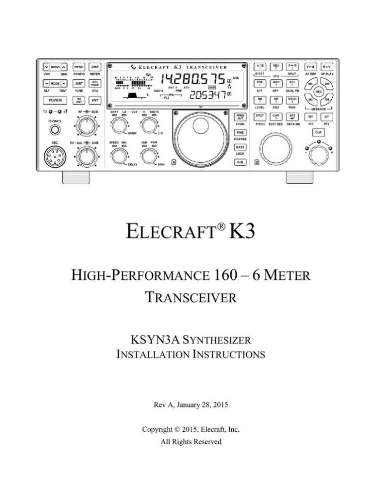 ELECRAFT K3EXREF Owner's manual ELECRAFT K3EXREF Owner's manual