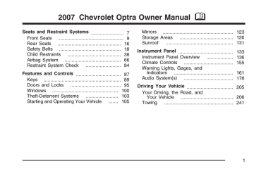 Chevrolet 2007 Optra Owner's manual Chevrolet 2007 Optra Owner's manual