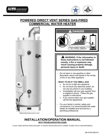 Bradford White POWERED DIRECT VENT SERIES GAS-FIRED COMMERCIAL WATER HEATER Troubleshooting guide | Manualzz