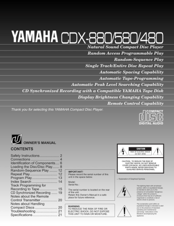 Yamaha CDX-580, 480 Owner's manual Yamaha CDX-580, 480 Owner's manual
