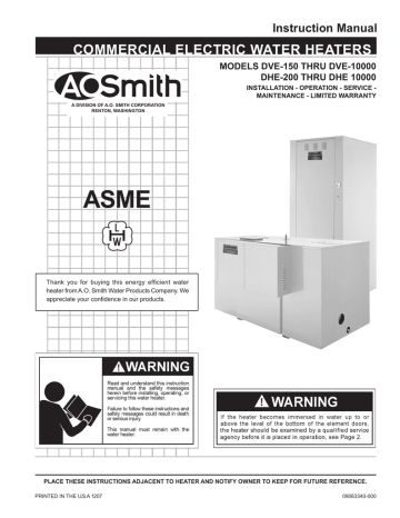 A.O. Smith DHE-200 Instruction manual A.O. Smith DHE-200 Instruction manual