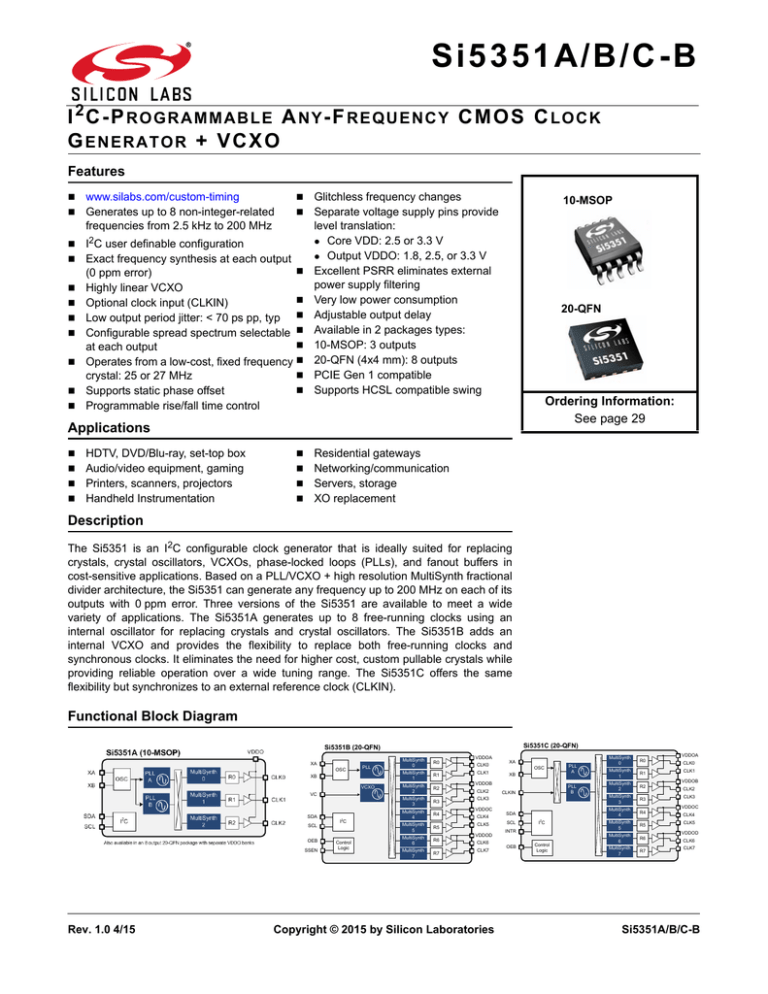 Silicon Laboratories SI5351A/B/C Datasheet Silicon Laboratories SI5351A/B/C Datasheet