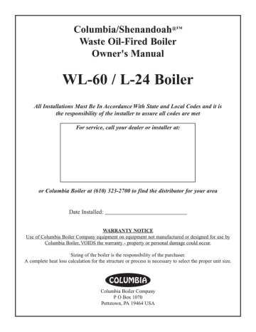Columbia L-24, WL-60 Owner's manual Columbia L-24, WL-60 Owner's manual