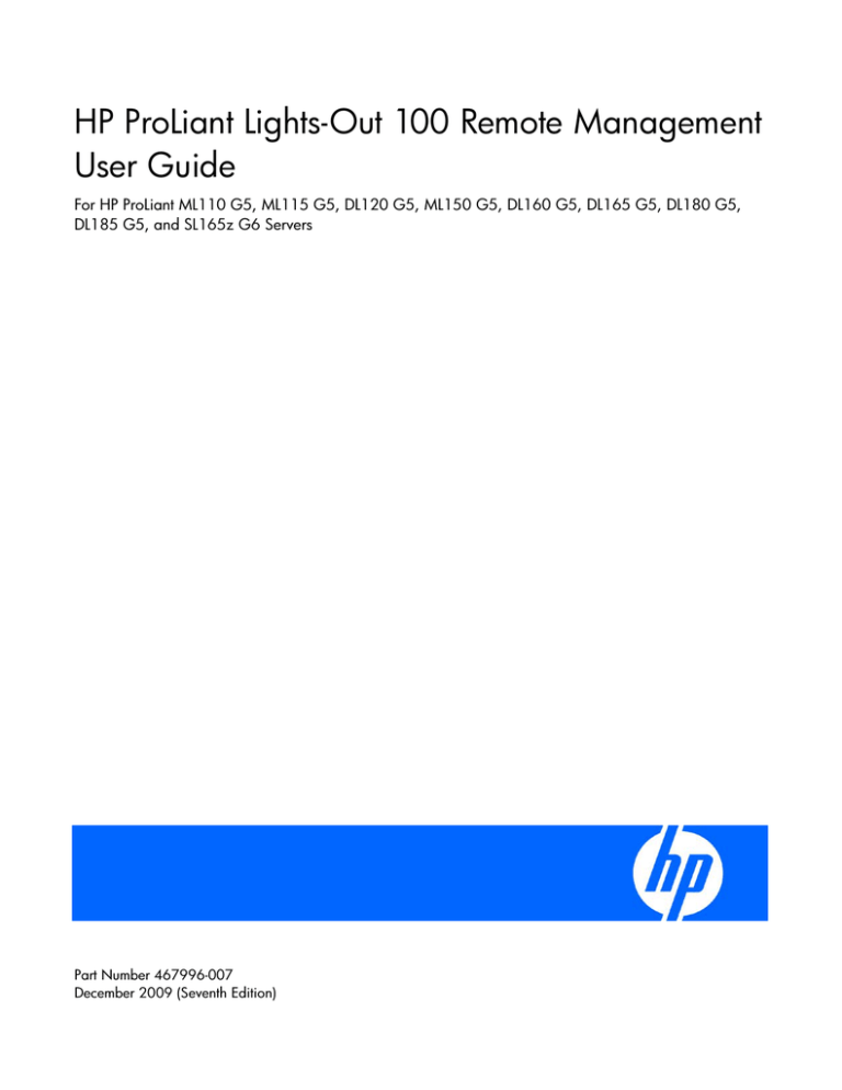 HP DL120 - ProLiant - G5 User guide HP DL120 - ProLiant - G5 User guide