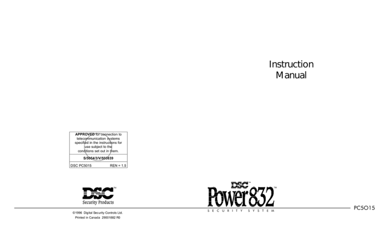 DSC Power832 PC5015 User manual DSC Power832 PC5015 User manual