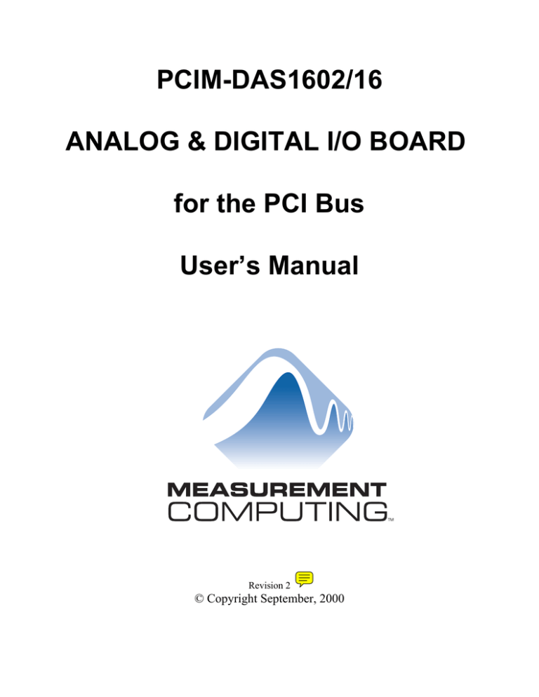 MC PCI-DAS1602 User manual MC PCI-DAS1602 User manual