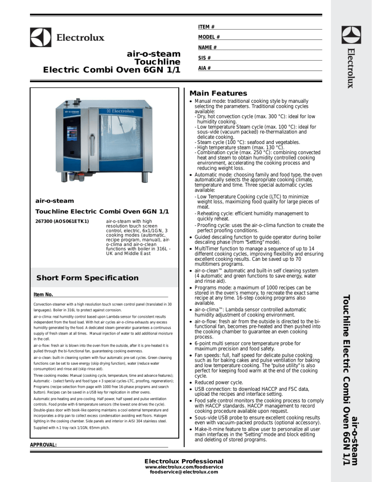 air-o-steam ELECTRIC COMBI OVENS User manual air-o-steam ELECTRIC COMBI OVENS User manual