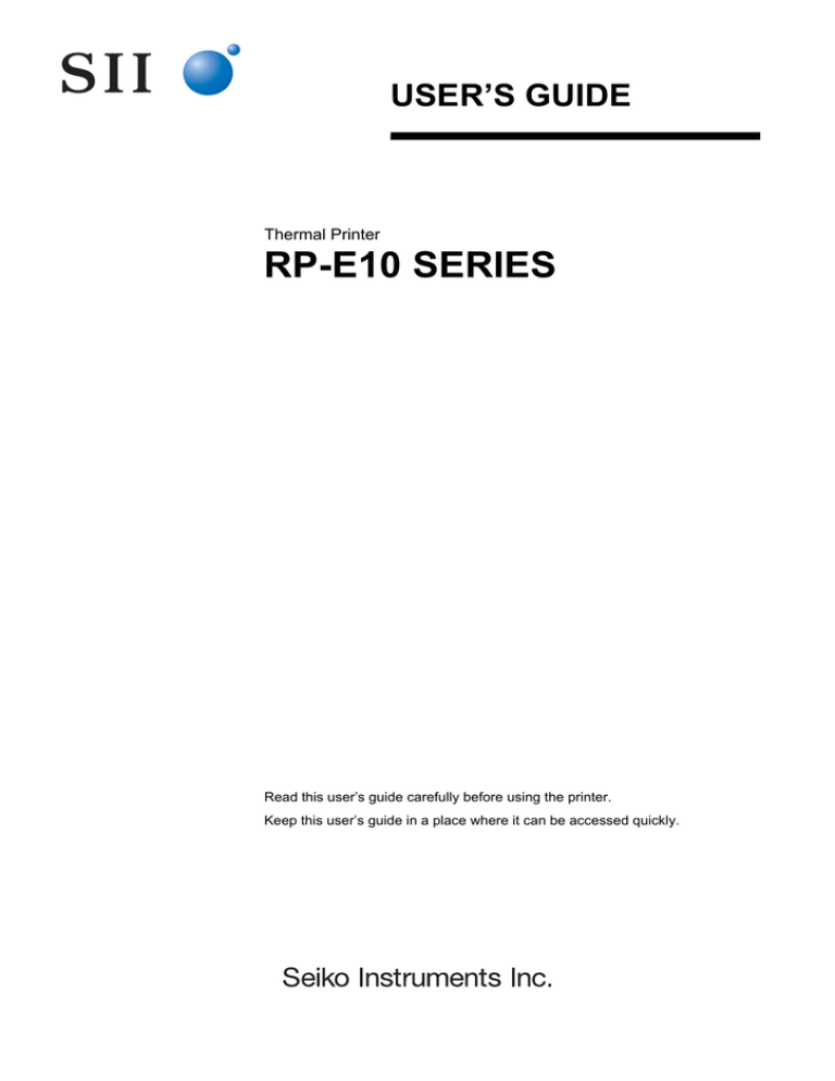 Seiko RP-E10 Series User guide Seiko RP-E10 Series User guide
