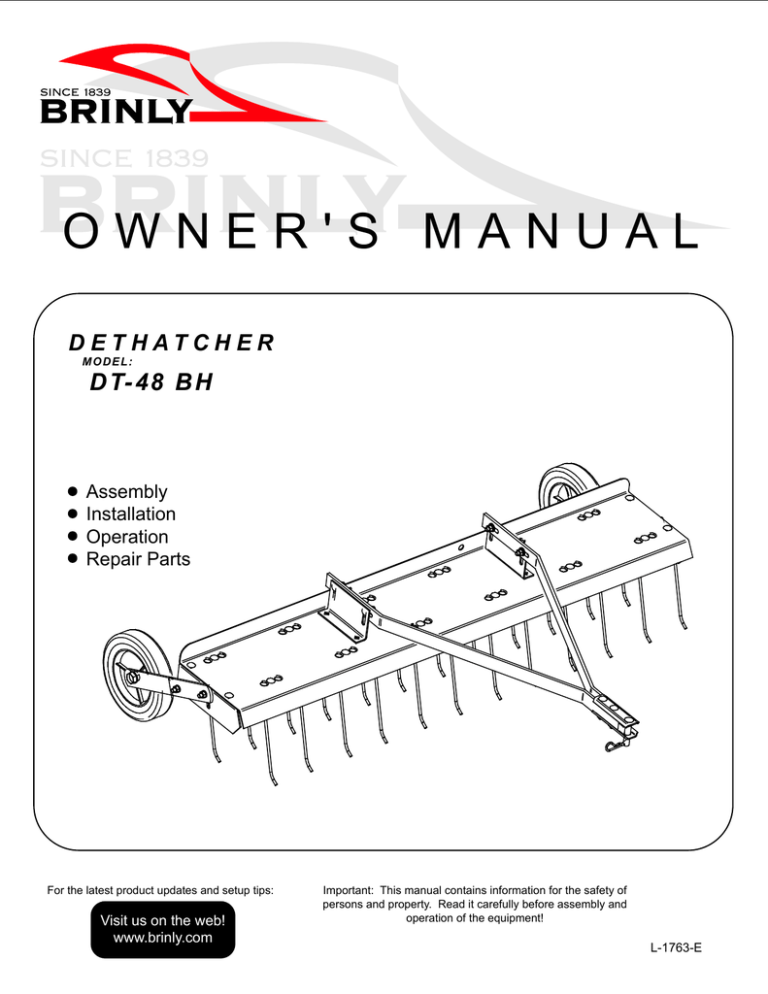 Brinly-Hardy Thatcher 1690819 Owner's manual Brinly-Hardy Thatcher 1690819 Owner's manual