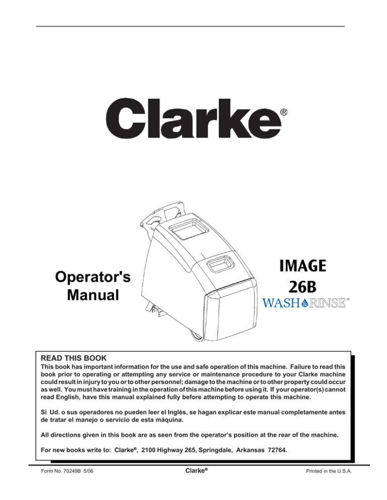 Clarke Image 26B User manual Clarke Image 26B User manual