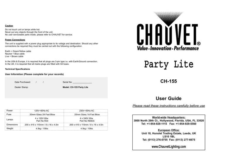 Chauvet COLORbank 4 Specification Chauvet COLORbank 4 Specification