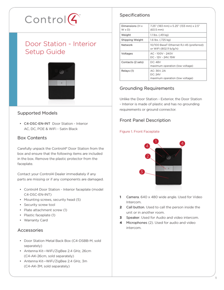 Control 4 Door Station - Interior Installation guide Control 4 Door Station - Interior Installation guide