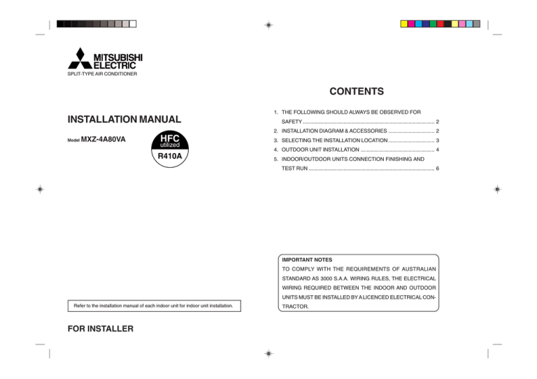 Mitsubishi MXZ-4A80VA Installation guide Mitsubishi MXZ-4A80VA Installation guide