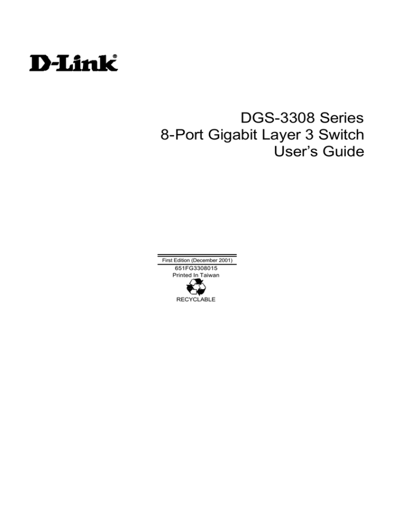 D-Link 3308TG - Switch User guide D-Link 3308TG - Switch User guide