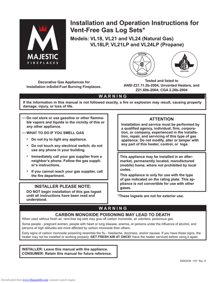 Vermont Castings VL24LP Operating instructions Vermont Castings VL24LP Operating instructions
