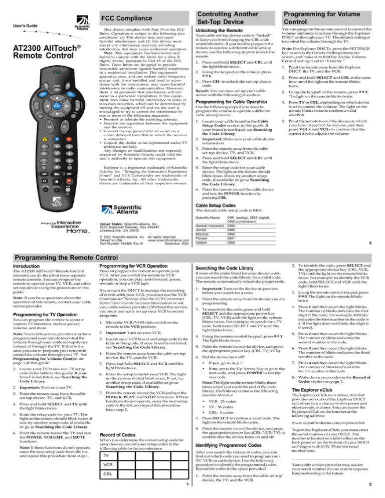Scientific Atlanta Z70DVBTM User guide Scientific Atlanta Z70DVBTM User guide
