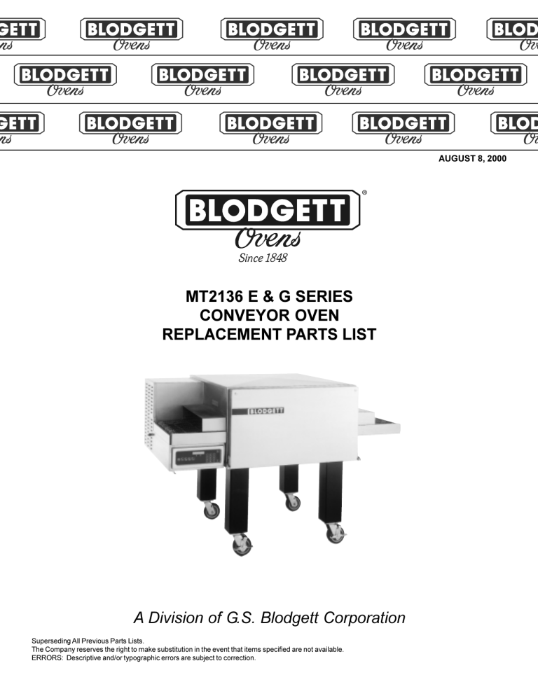 Blodgett MT1828 Series User manual Blodgett MT1828 Series User manual