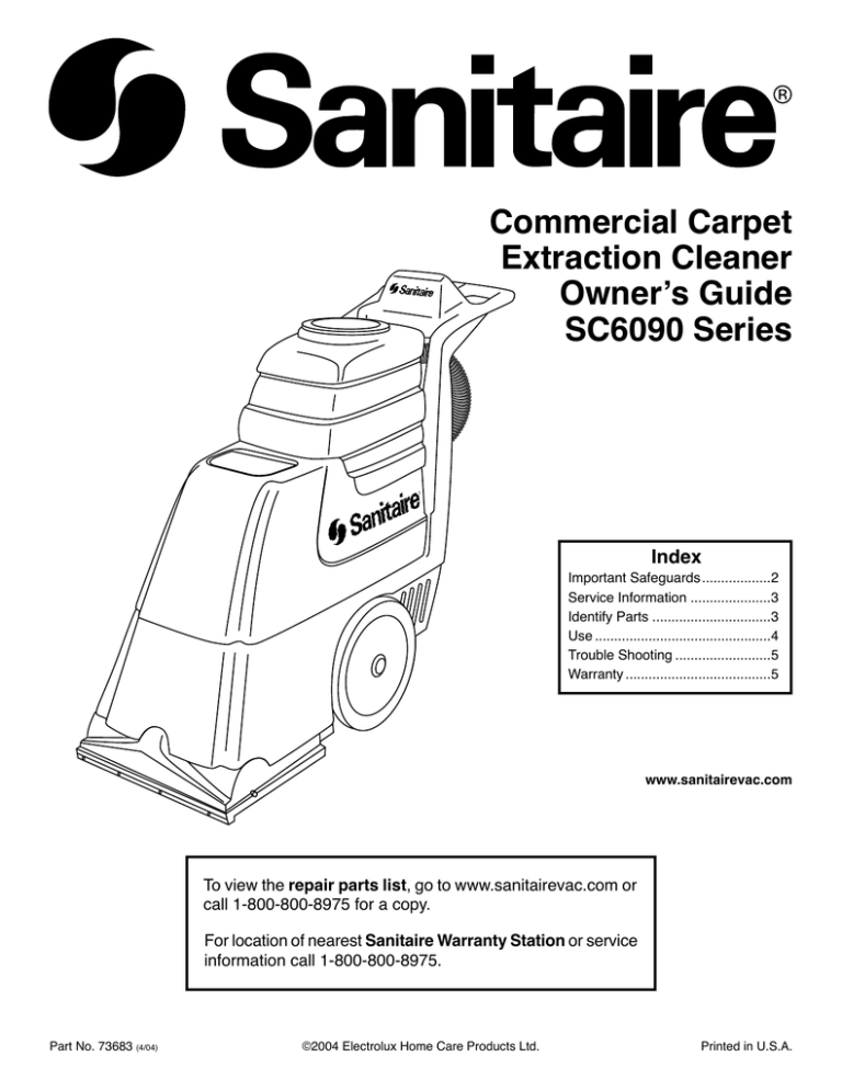 Sanitaire 800 Series User manual Sanitaire 800 Series User manual