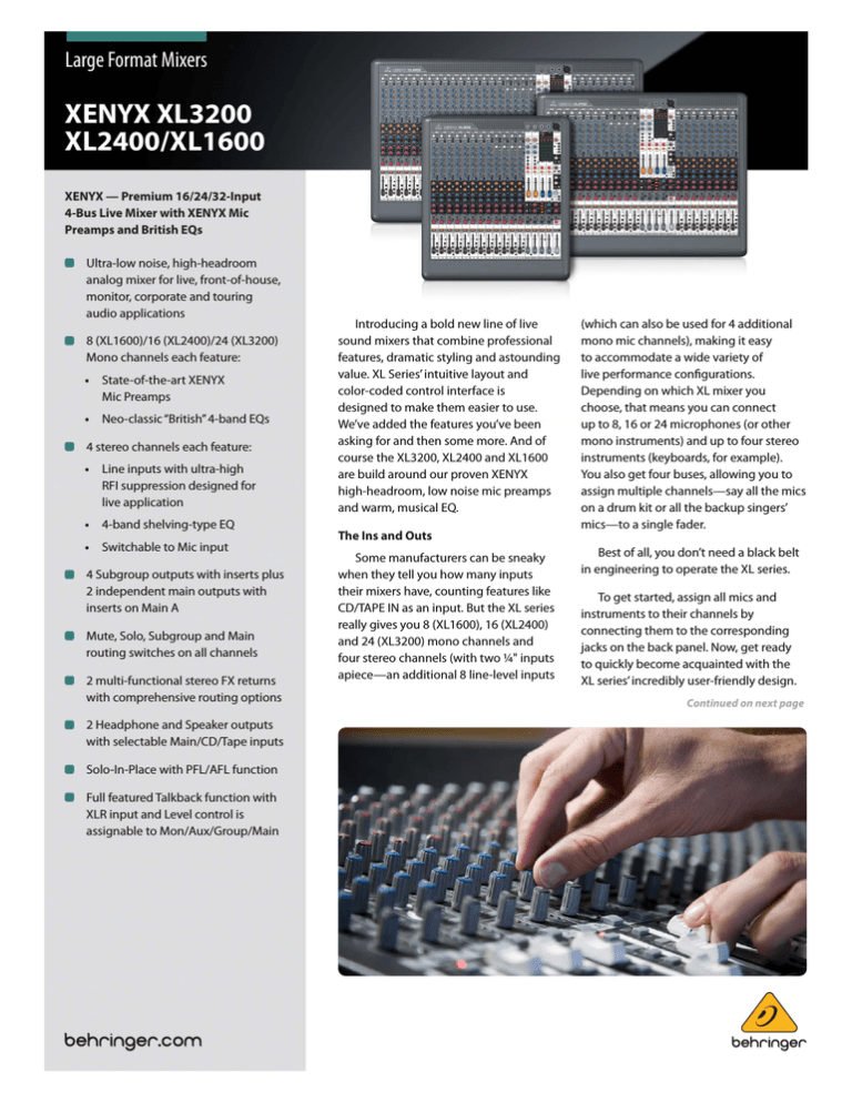 Behringer Xenyx XL1600 User manual Behringer Xenyx XL1600 User manual