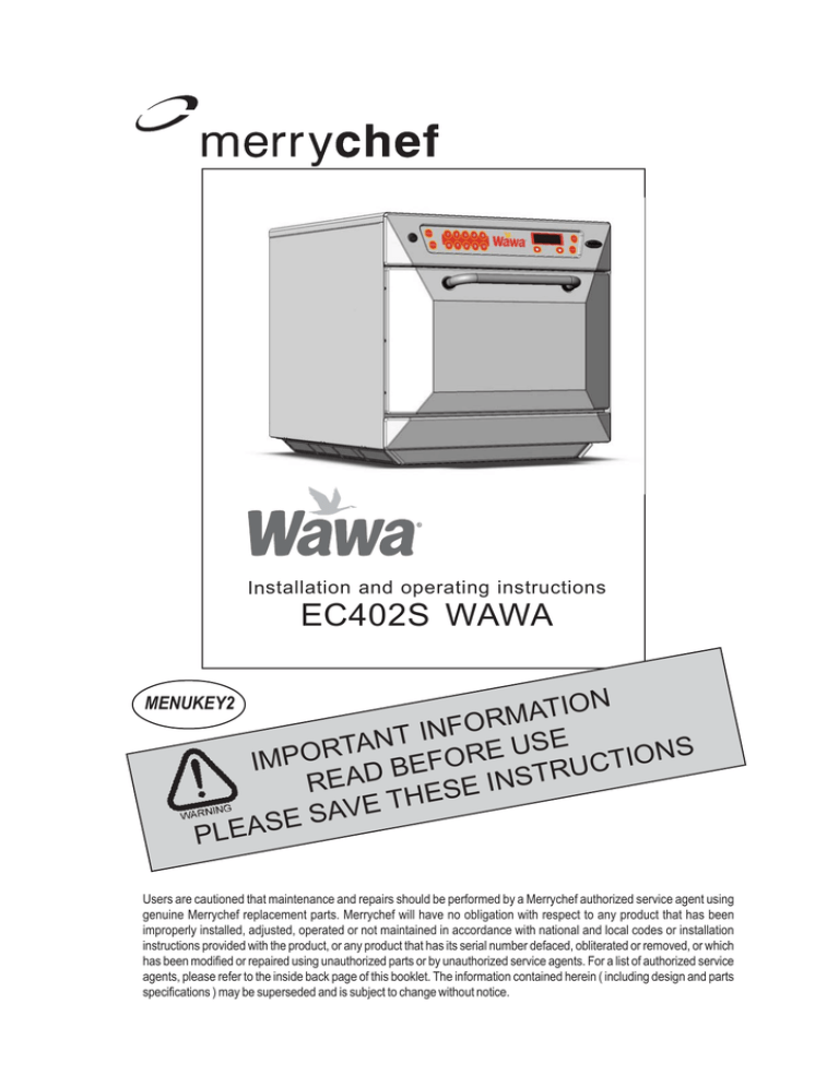 Merrychef 402s Operating instructions Merrychef 402s Operating instructions