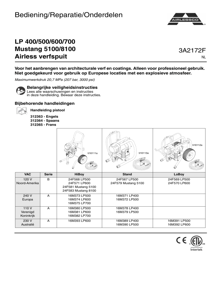 AIRLESSCO 24F579 Mustang 5100 Stand User manual AIRLESSCO 24F579 Mustang 5100 Stand User manual