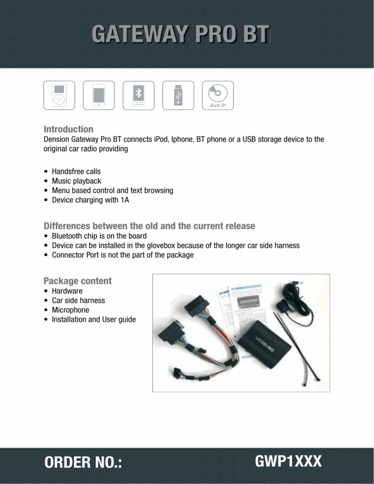Dension Gateway Pro BT User manual Dension Gateway Pro BT User manual