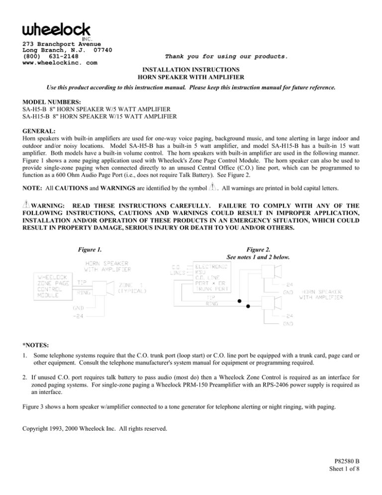 Wheelock SA-C8-A, SA-H5-B User manual Wheelock SA-C8-A, SA-H5-B User manual