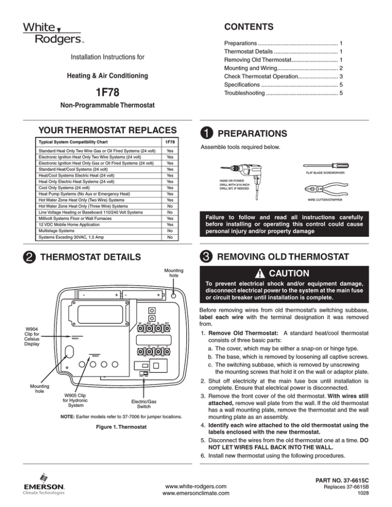 Emerson 1F78 Specification Emerson 1F78 Specification
