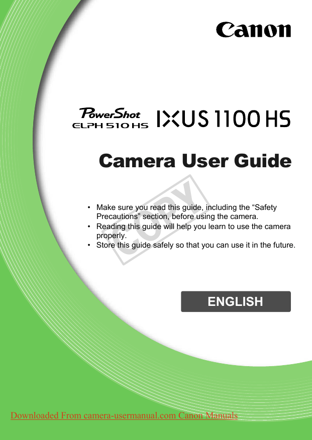 Canon IXUS 1100 HS User guide Canon IXUS 1100 HS User guide
