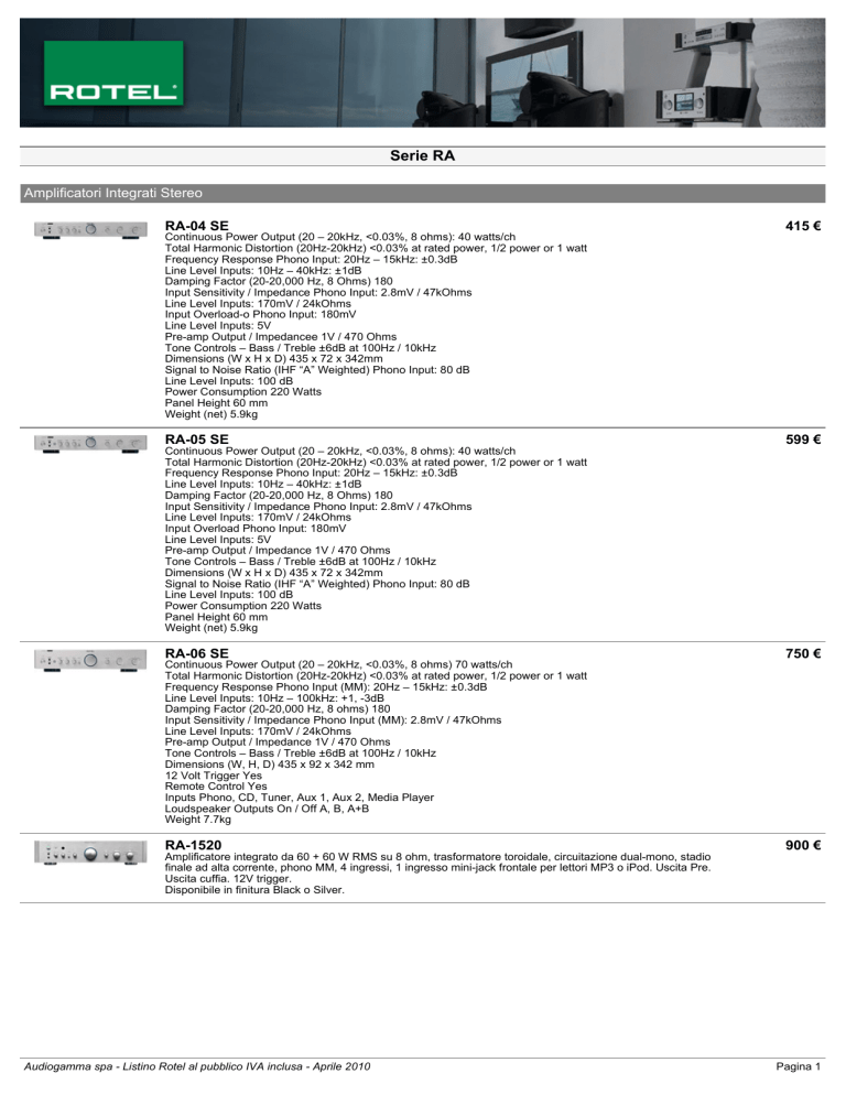 Rotel 2-Channel Power Amplifier RB-1510 User manual Rotel 2-Channel Power Amplifier RB-1510 User manual