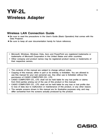 Casio YW-2L - Wireless LAN For Projector User's Guide Casio YW-2L - Wireless LAN For Projector User's Guide