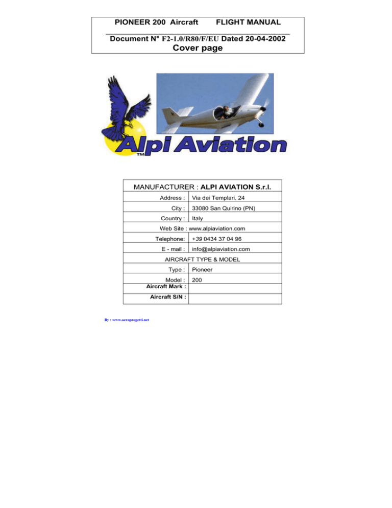 Alpi Aviation Pioneer 200 Aircraft Datasheet Alpi Aviation Pioneer 200 Aircraft Datasheet