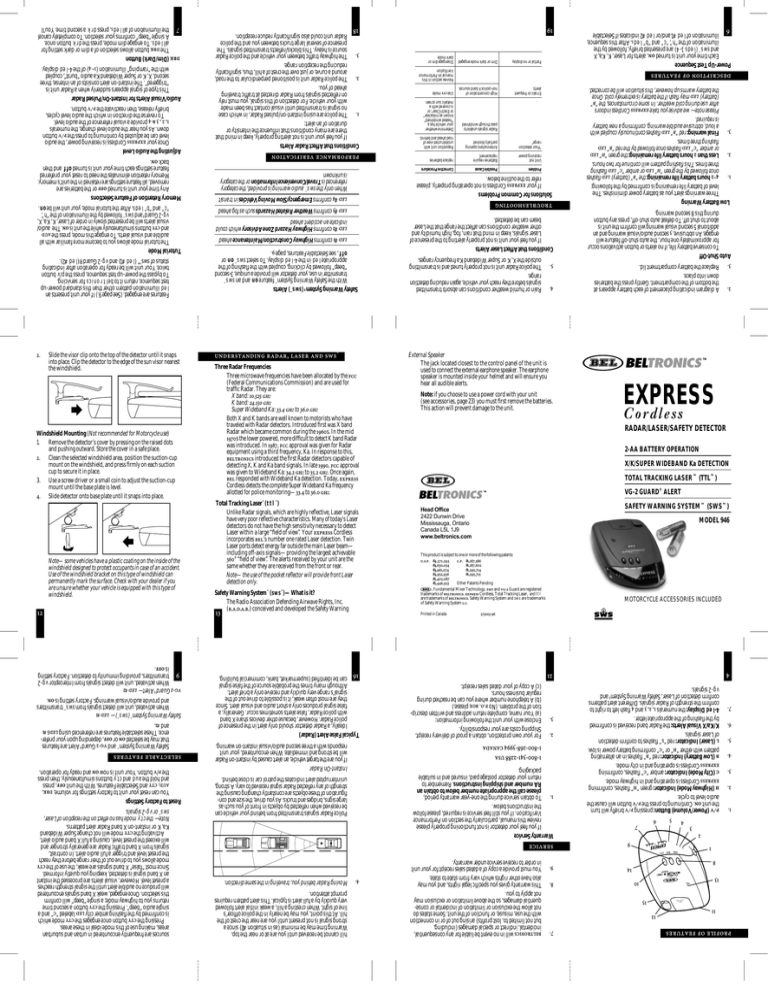 Beltronics Express Cordless 946, Express 946 Owner's manual Beltronics Express Cordless 946, Express 946 Owner's manual