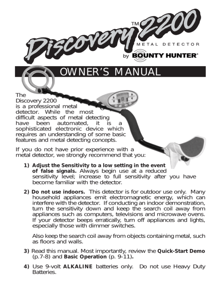 Bounty Hunter DISCOVERY 2200 Owner's manual Bounty Hunter DISCOVERY 2200 Owner's manual