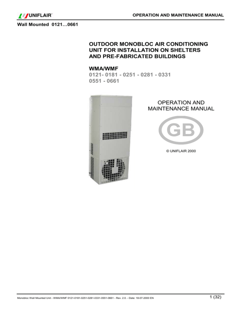 Uniflair WMA 0281 User manual Uniflair WMA 0281 User manual