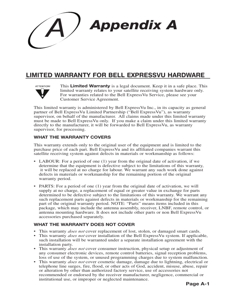 Bell EXPRESSVU 3700 User manual Bell EXPRESSVU 3700 User manual