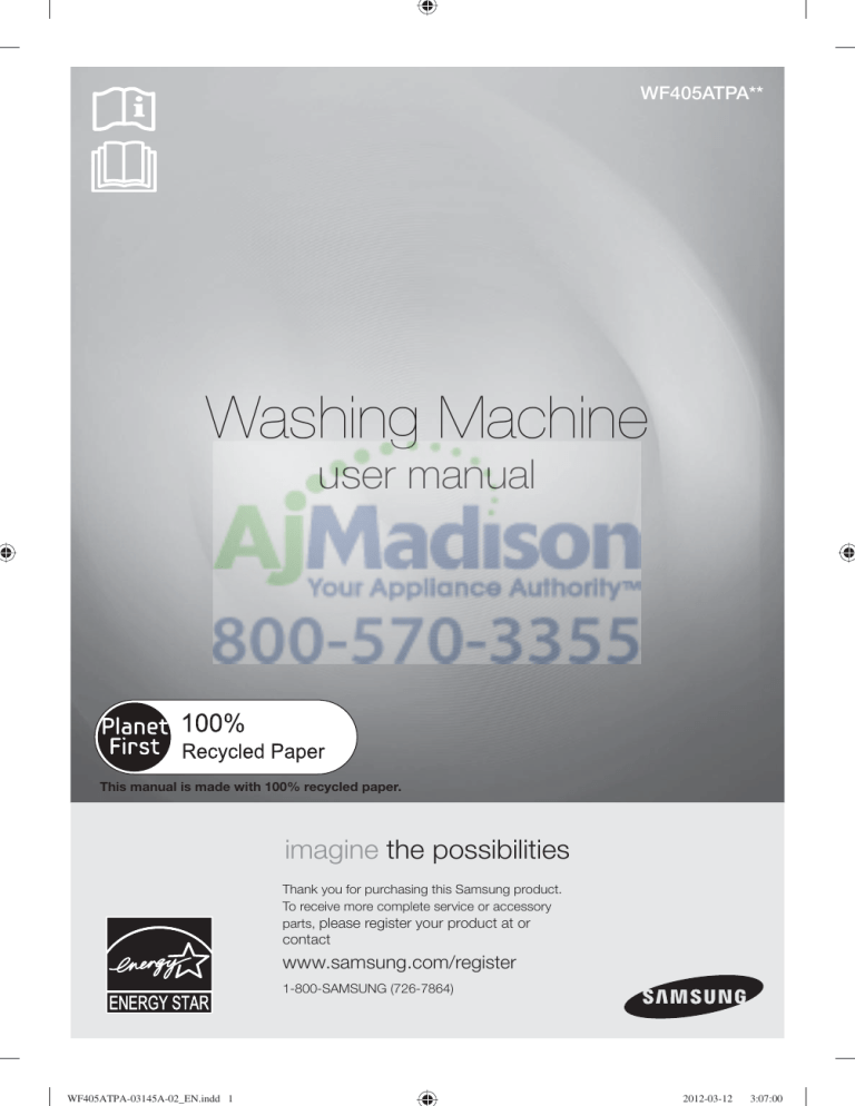 Samsung WF405ATPA SERIES User manual Samsung WF405ATPA SERIES User manual