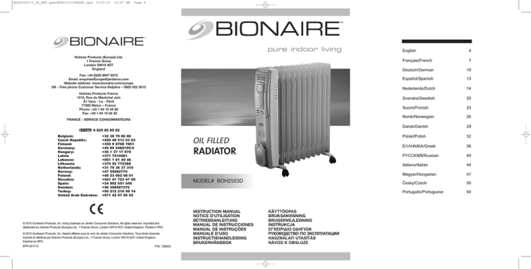Bionaire BOH2503D - MANUEL 2 User manual Bionaire BOH2503D - MANUEL 2 User manual