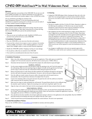 Altinex CP452-009 MultiTouch User`s guide | Manualzz