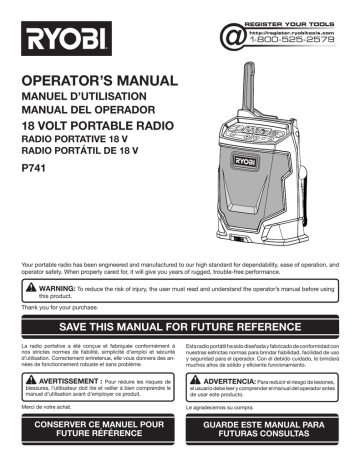 Ryobi P741 Operator's Manual | Manualzz