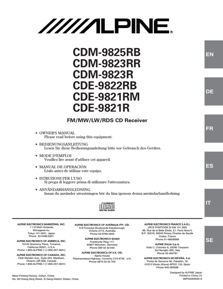 Alpine CDM-9823RR User manual Alpine CDM-9823RR User manual